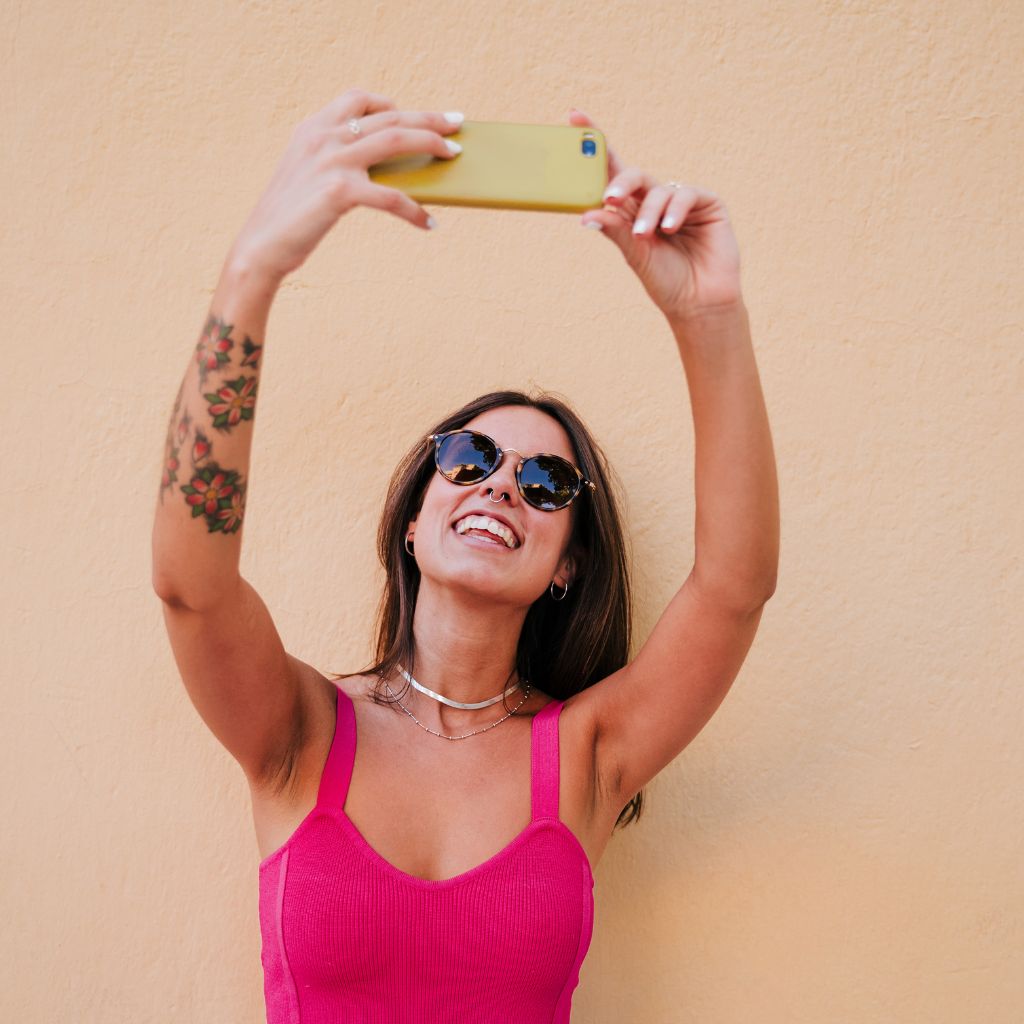 Selfie woman red shirt